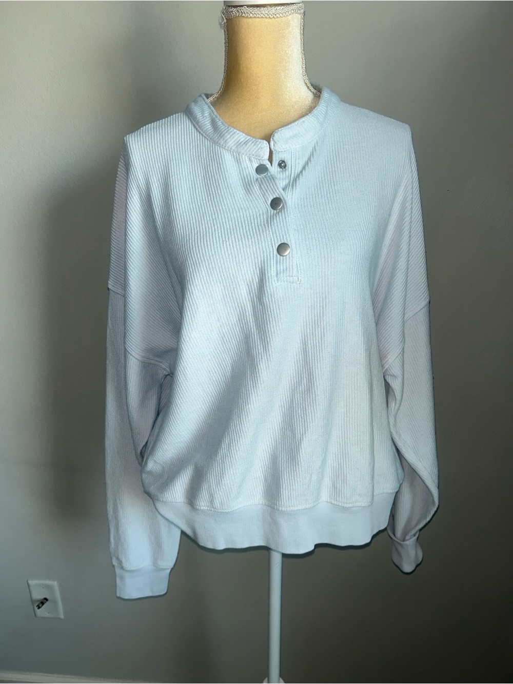NEW Thread & Supply Light Blue Waffle-Knit Henley Pullover Sz XXL